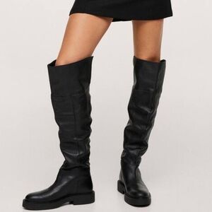 Mango Leather Over the Knee High slouch boots 37 6.5 7 New black $249